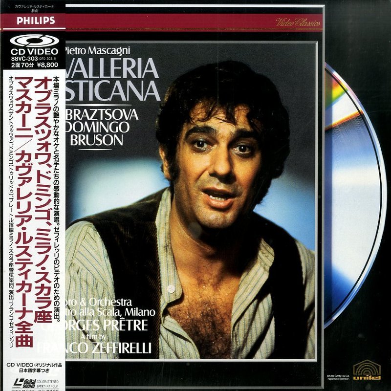 Pochette LASERDISC Mascagni: Cavalleria Rusticana: Obraztsova/Domingo/Bruson: Pretre: Zeffirelli (1982) - Édition physique d'occasion à vendre