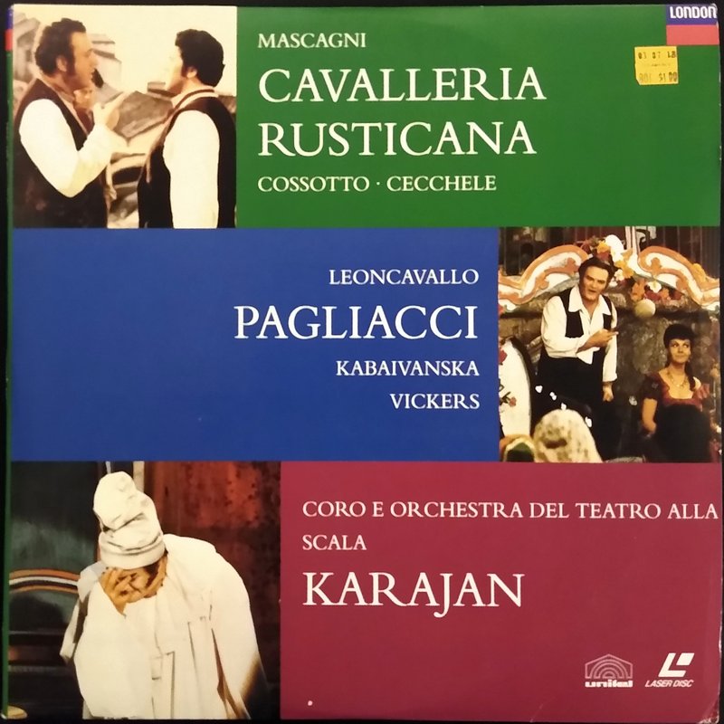 Pochette LASERDISC Mascagni: Cavalleria Rusticana/Pagliacci: Cossotto/Karaivanska/Karajan (1996) - Édition physique d'occasion à vendre