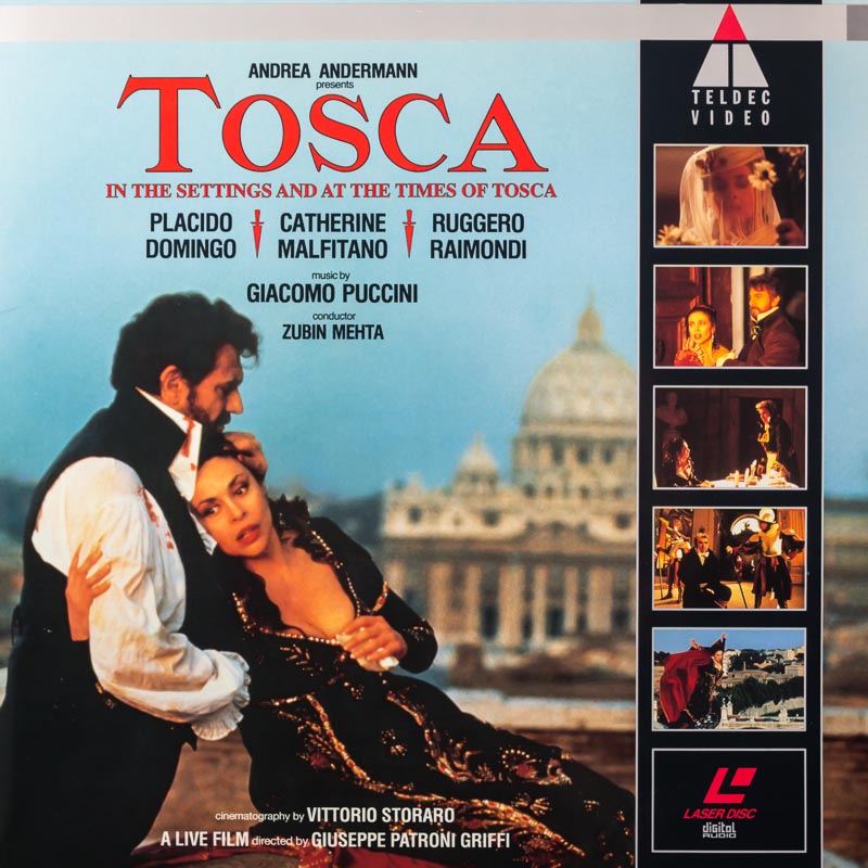 Pochette LASERDISC Puccini: Tosca: In the Settings and at the Times Of Tosca: Domingo/Malfitano/Raimondi: Mehta (1992) - Édition physique d'occasion à vendre